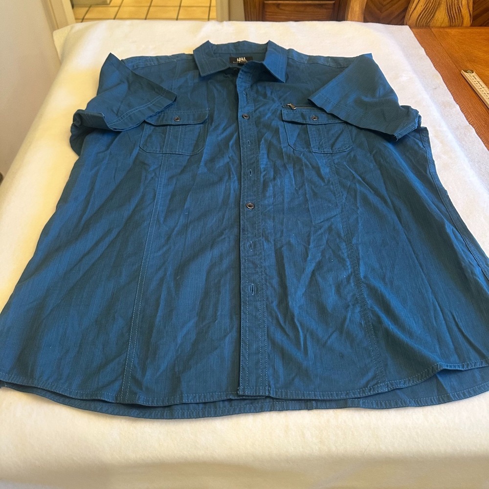 Rock Republic Button Down Shirt Mens XXL Blue Short Sleeve Cotton Zip Pocket